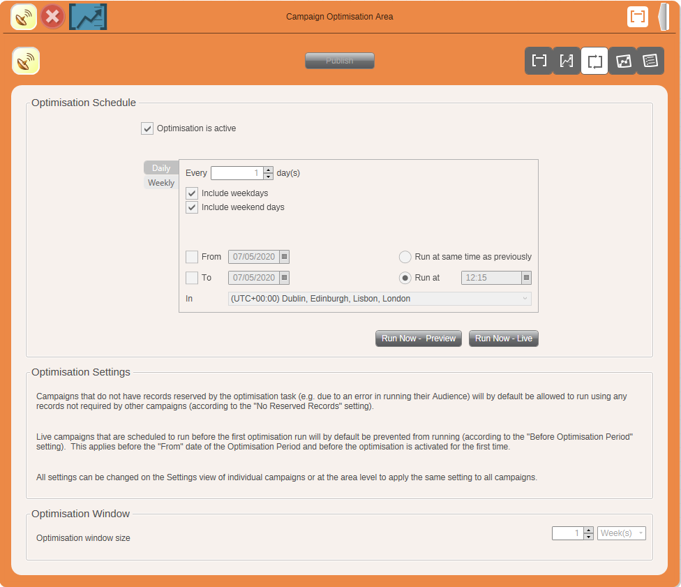 Campaign Optimisation Multiple Campaigns Example - Schedule View Schedule View