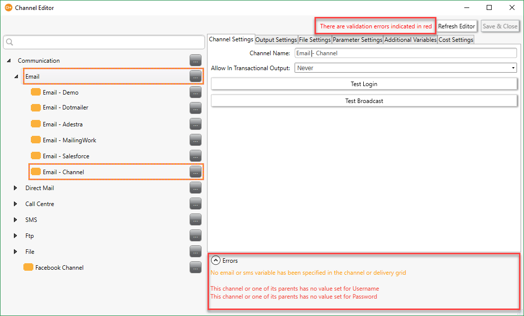 Channel Editor Channel Settings Channel Editor Channel Settings