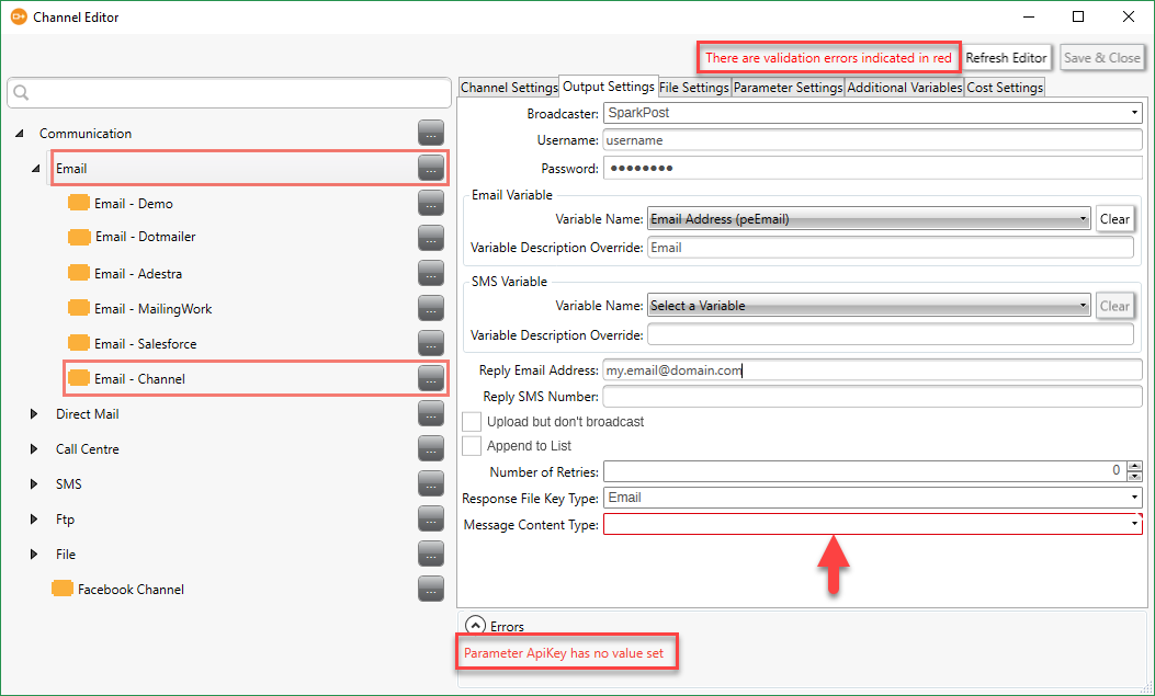 Channel Editor Output Settings Channel Editor Output Settings