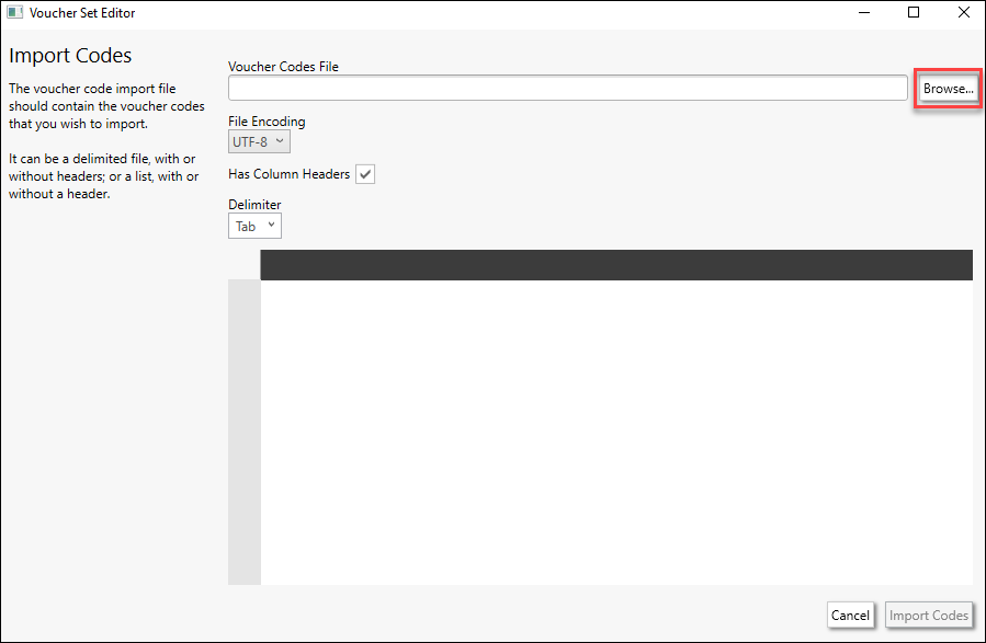 Voucher Set Editor Import Codes Voucher Set Editor Import Codes