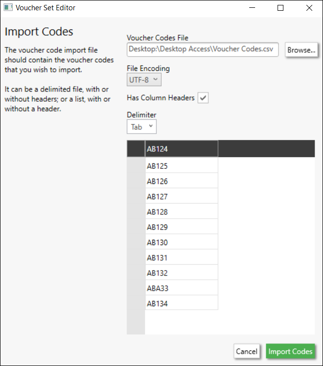 Voucher Set Editor Codes Preview Voucher Set Editor Codes Preview