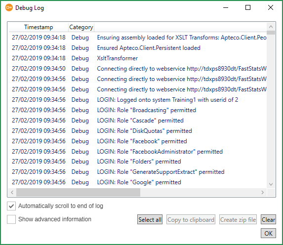 Debug Log Debug Log