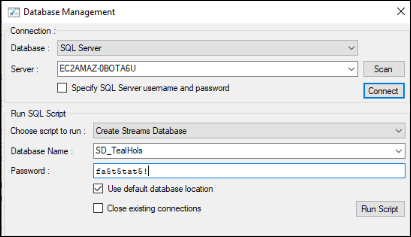 Create streams database Create streams database