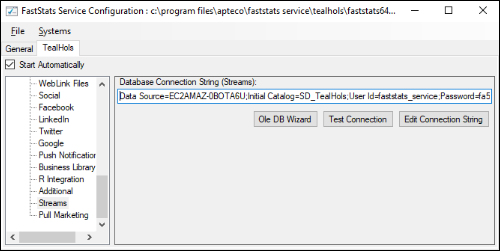 Streams configure FastStats service Streams configure FastStats service