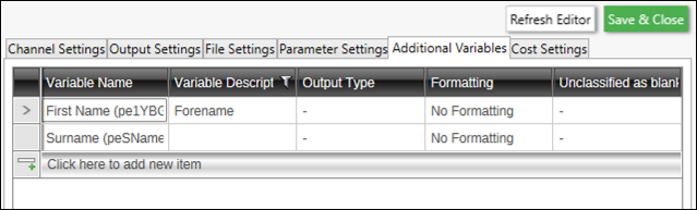 Additional variables Additional variables