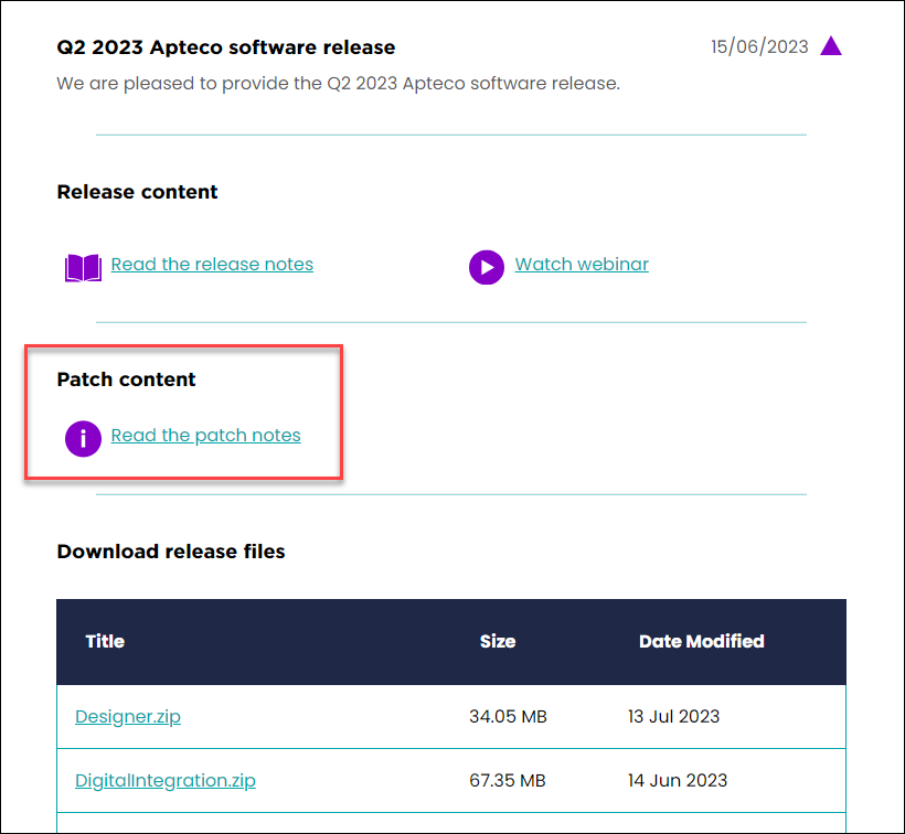 Software Releases on the Apteco Portal