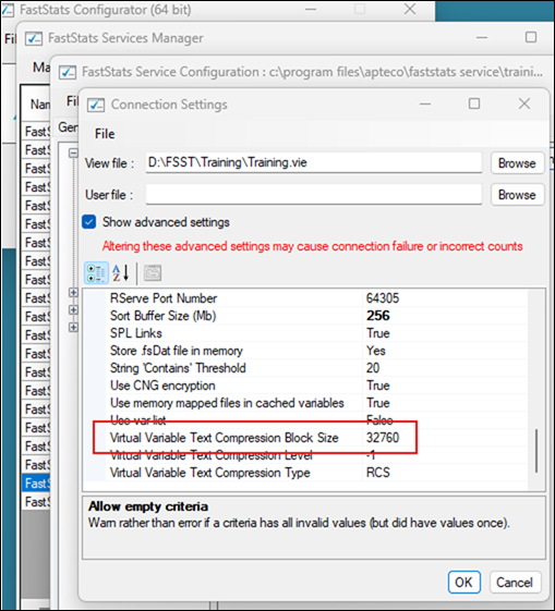 Compressed Text Block Size in FastStats Configurator